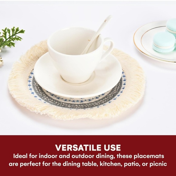 - Round boho placemats 9x9 washable cotton tea spot Mats ( 4 ) - Picture 7 of 16